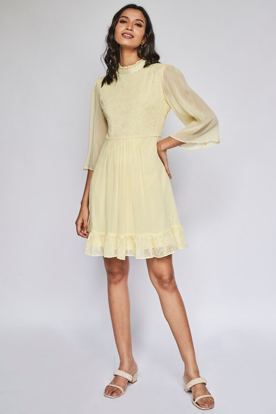 Yellow Solid Straight Dress, Yellow, image 2